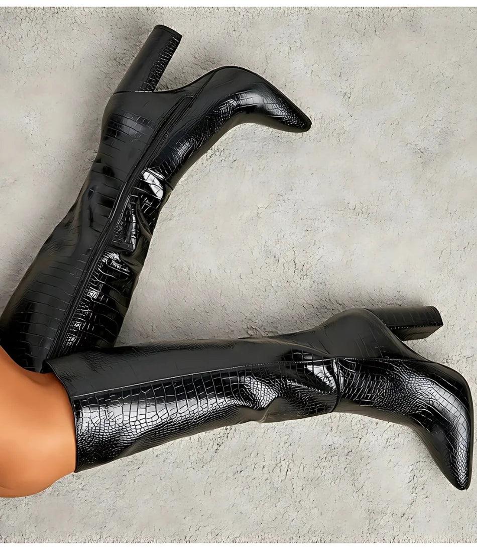 Comprar bota feminina cano alto de couro barato preta - Anellimn
