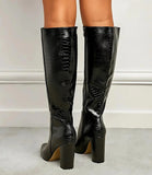 Comprar bota feminina cano alto de couro barato preta - Anellimn
