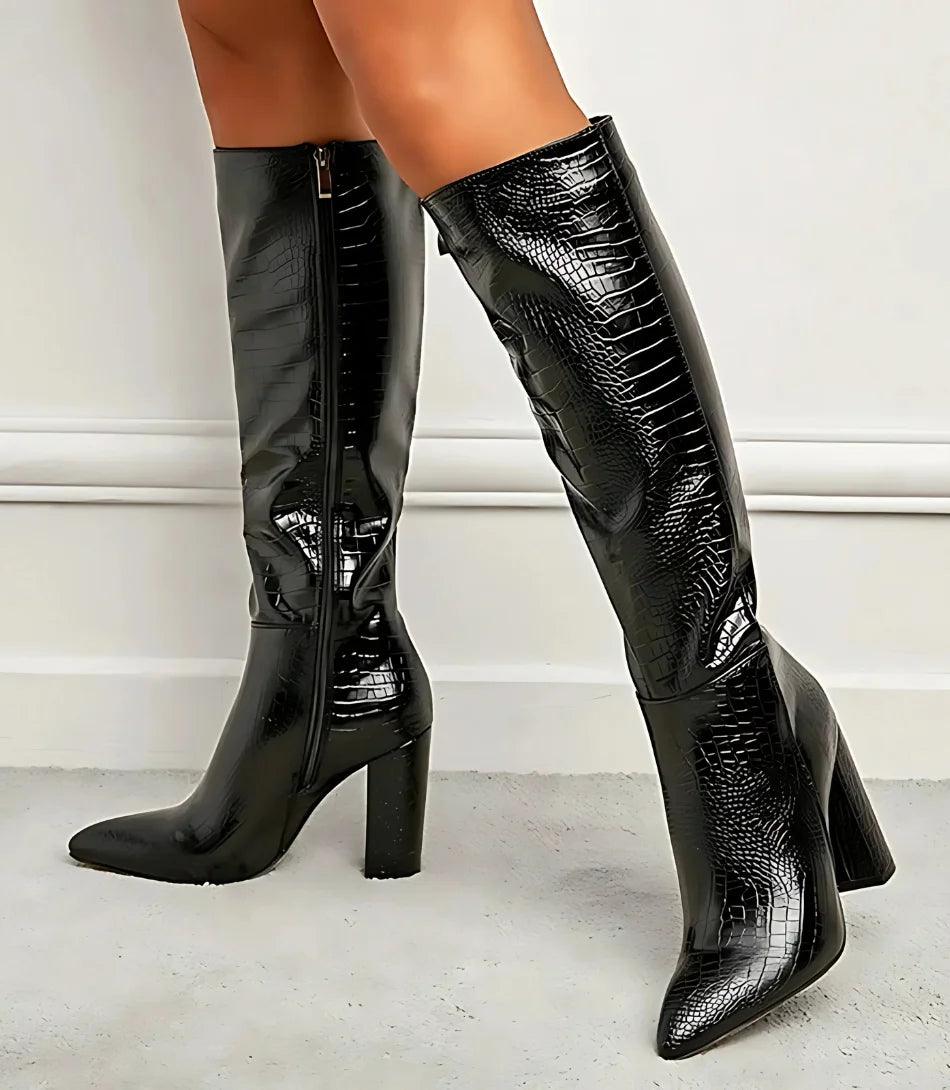 Comprar bota feminina cano alto de couro barato preta - Anellimn
