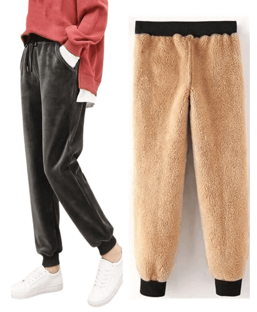 Women's velvet joggers with a sherpa lining and drawstring waist