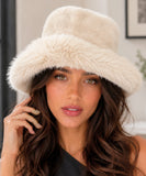 Ivory fur bucket hat with a structured brim
