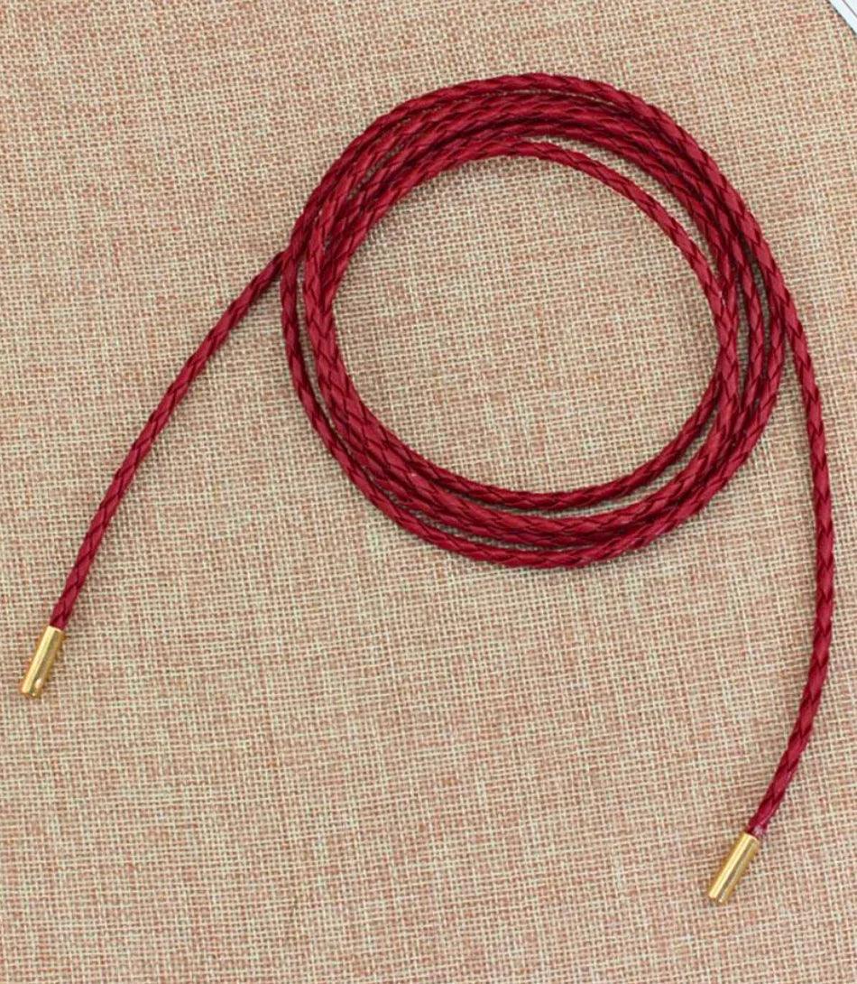 Women's thin braided rope belt in burgundy vegan leather