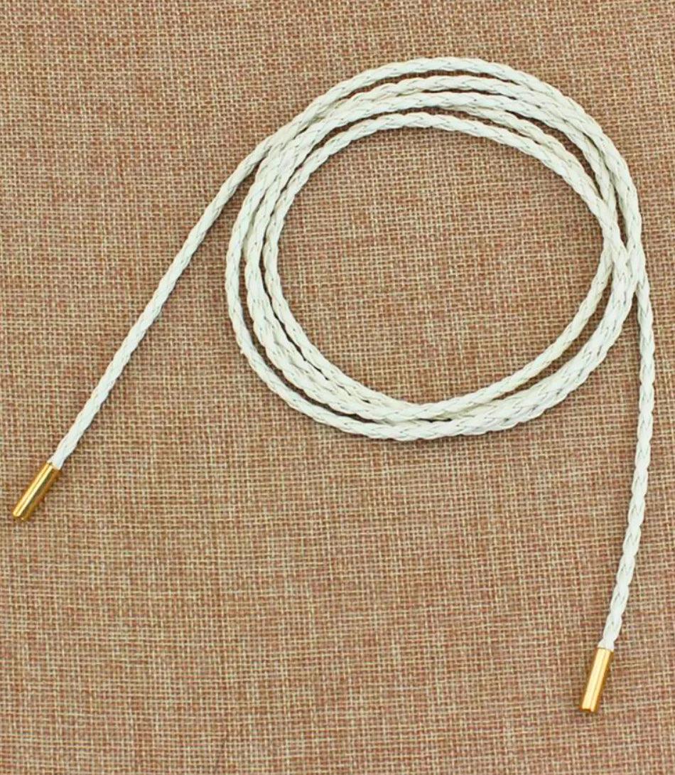 Women's thin braided rope belt in ivory vegan leather