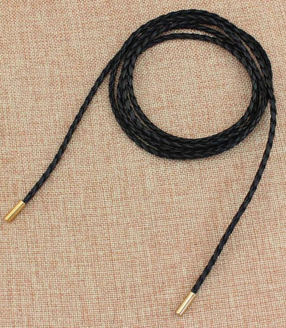 Women's thin braided rope belt in black vegan leather