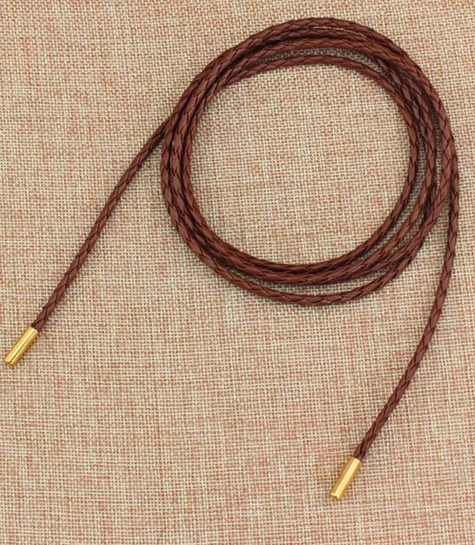 Women's thin braided rope belt in brown vegan leather
