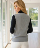Women's oversized V-neck sweater vest in silver gray, front view