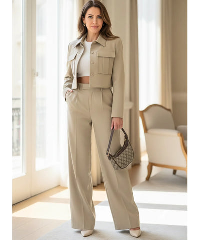 Women’s Linen Blend Cropped Blazer and Tailored Pants Set | Livia