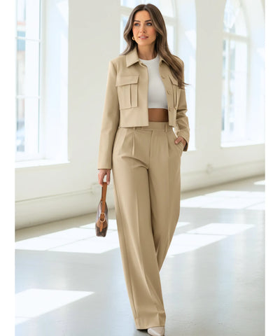 Women’s Linen Blend Cropped Blazer and Tailored Pants Set | Livia