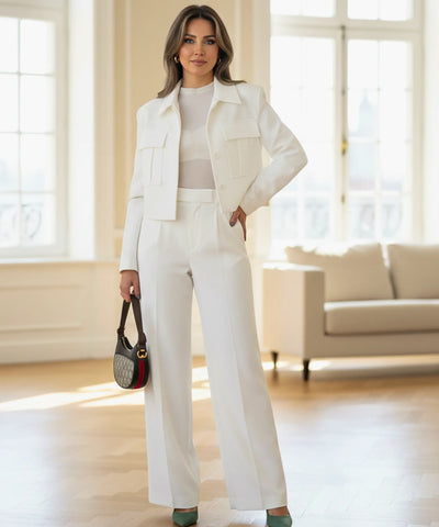 Women’s Linen Blend Cropped Blazer and Tailored Pants Set | Livia