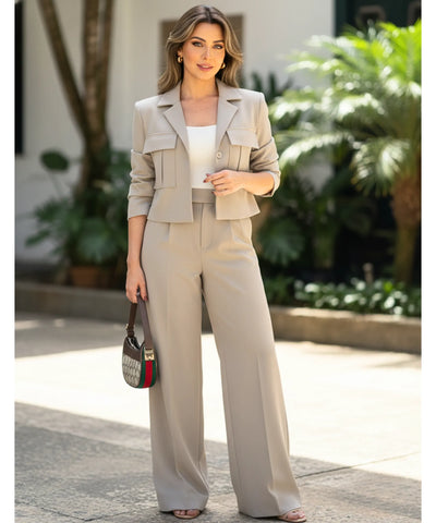 Women’s Linen Blend Cropped Blazer and Tailored Pants Set | Livia