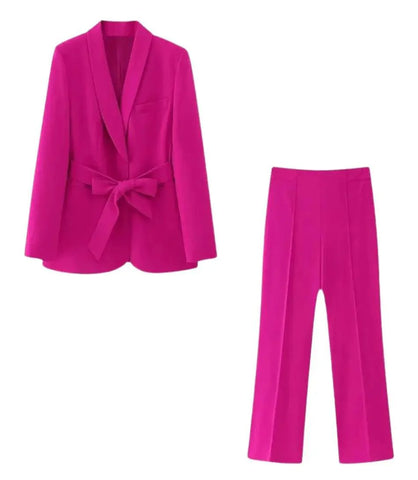 Women's Tailored Suit Set with Belted Blazer and Flare Pants | Bibi