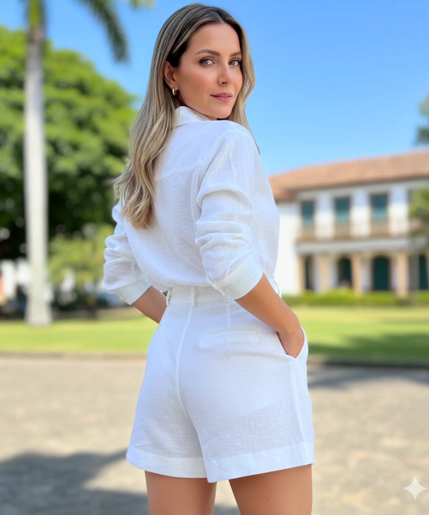 Comprar Conjunto Linho Feminino Short e Camisa de Linho Alfaiataria Anellimn