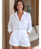 Women's Linen Set with Shirt and High Waist Shorts | Nila