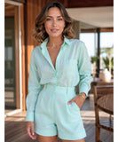 Women's Linen Set with Shirt and High Waist Shorts | Nila