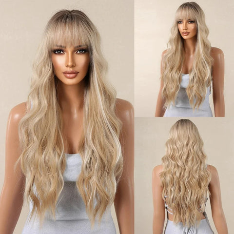 Long Wavy Lace Wig with Bangs