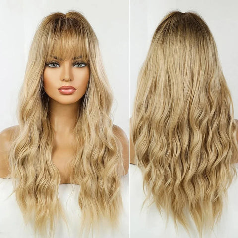 Long Wavy Lace Wig with Bangs