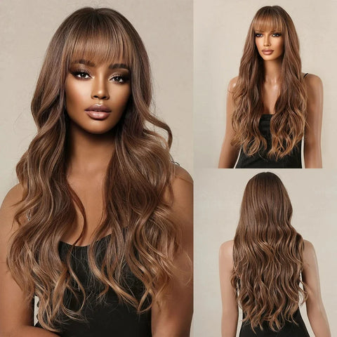 Long Wavy Lace Wig with Bangs