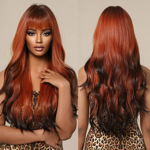 Long Wavy Lace Wig with Bangs