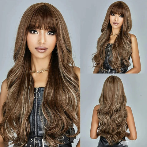 Long Wavy Lace Wig with Bangs
