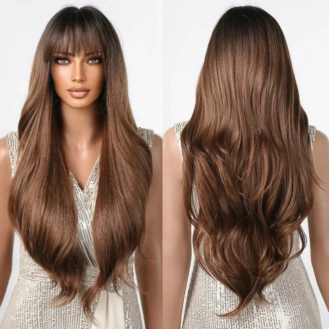 Long Wavy Lace Wig with Bangs