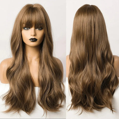 Long Wavy Lace Wig with Bangs