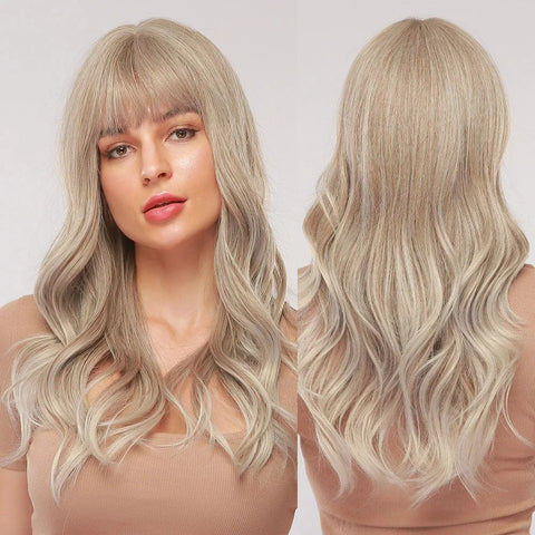 Long Wavy Lace Wig with Bangs