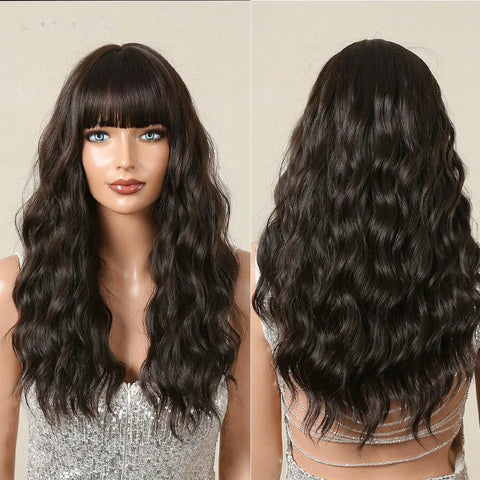 Long Wavy Lace Wig with Bangs