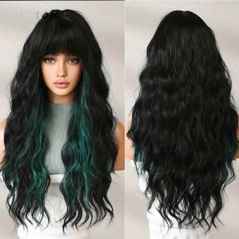 Long Wavy Lace Wig with Bangs