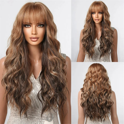 Long Wavy Lace Wig with Bangs