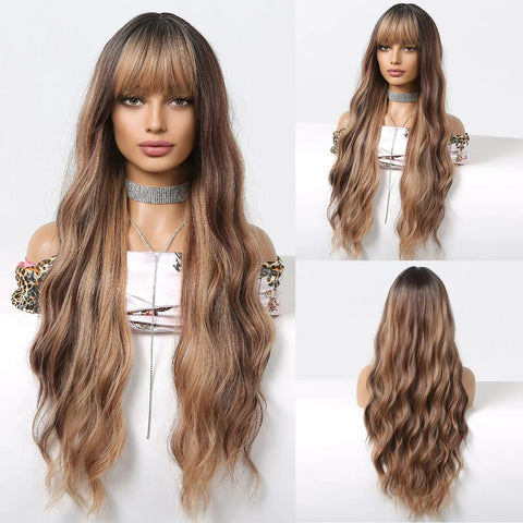 Long Wavy Lace Wig with Bangs