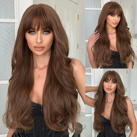 Long Wavy Lace Wig with Bangs