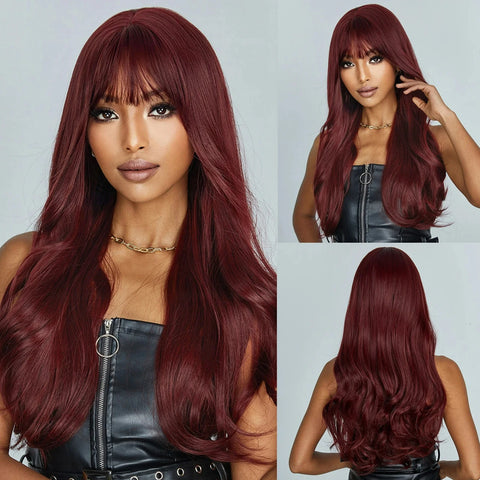 Long Wavy Lace Wig with Bangs