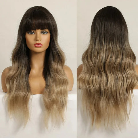 Long Wavy Lace Wig with Bangs