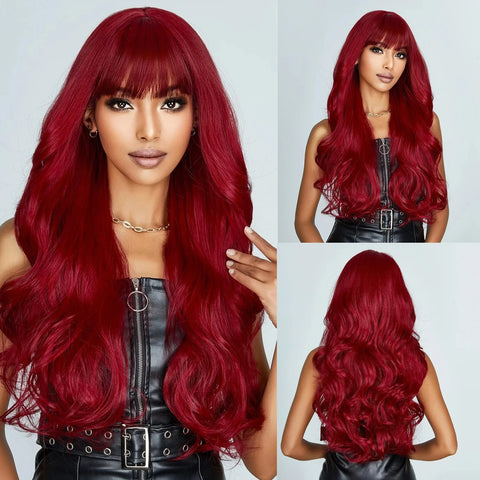 Long Wavy Lace Wig with Bangs