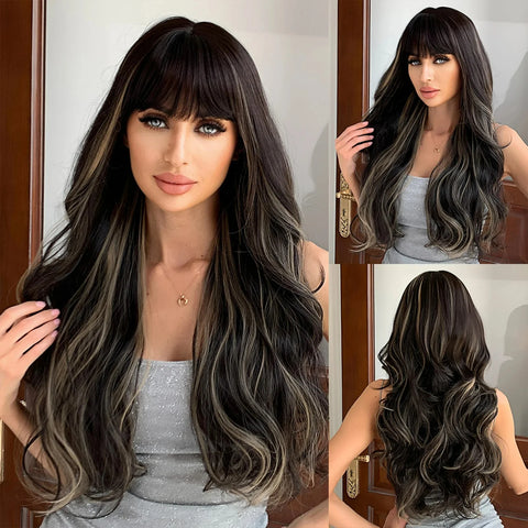 Long Wavy Lace Wig with Bangs