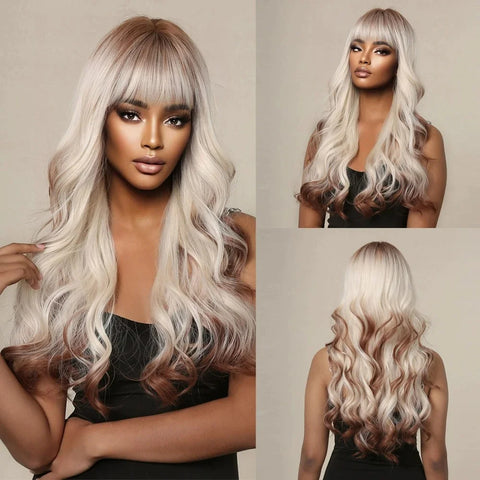 Long Wavy Lace Wig with Bangs