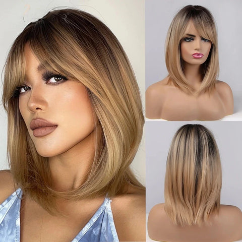 Lace Medium Straight Wig with Bangs