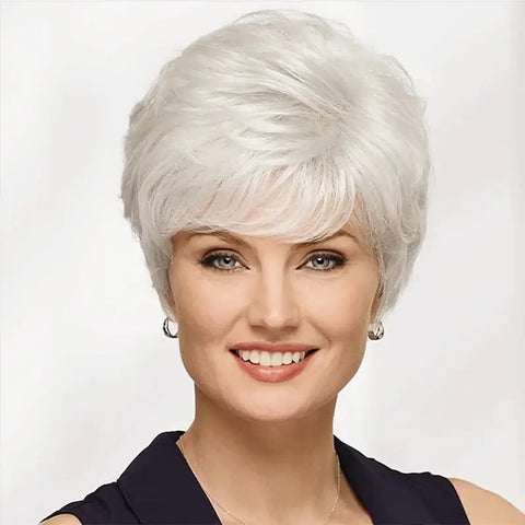 Synthetic wig Short Gray Straight Lace Wig in silver gray, modern and elegant style to enhance your beauty in any moment. Anellace