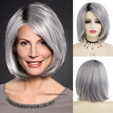 Synthetic wig Short Gray Straight Lace Wig in silver gray, modern and elegant style to enhance your beauty in any moment. Anellace