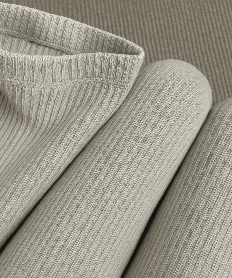 Women's ribbed knit pants in Slate Blue, fit detail