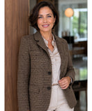 Brown houndstooth tweed blazer with two buttons, front view