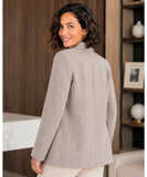 Beige structured herringbone blazer, back view