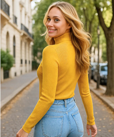 Women's Ribbed Turtleneck Knit Top Elegant Style | Loli