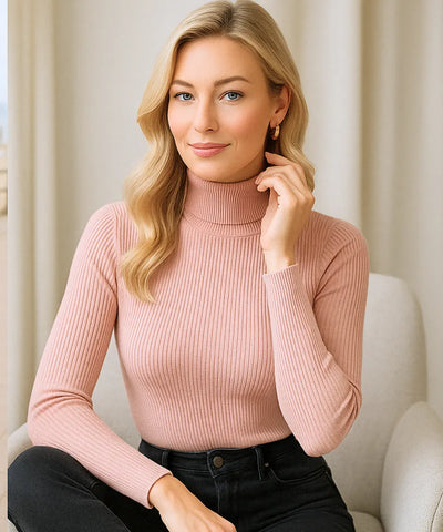 Women's Ribbed Turtleneck Knit Top Elegant Style | Loli