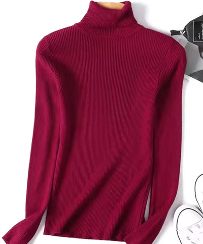 Women's Ribbed Turtleneck Knit Top Elegant Style | Loli