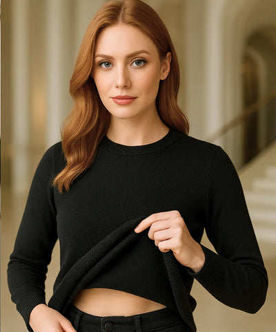 Comprar Blusa de frio feminina térmica de tricot Preto com forro peluciado elegante para inverno e dias frios em promoção ANELLIMN

