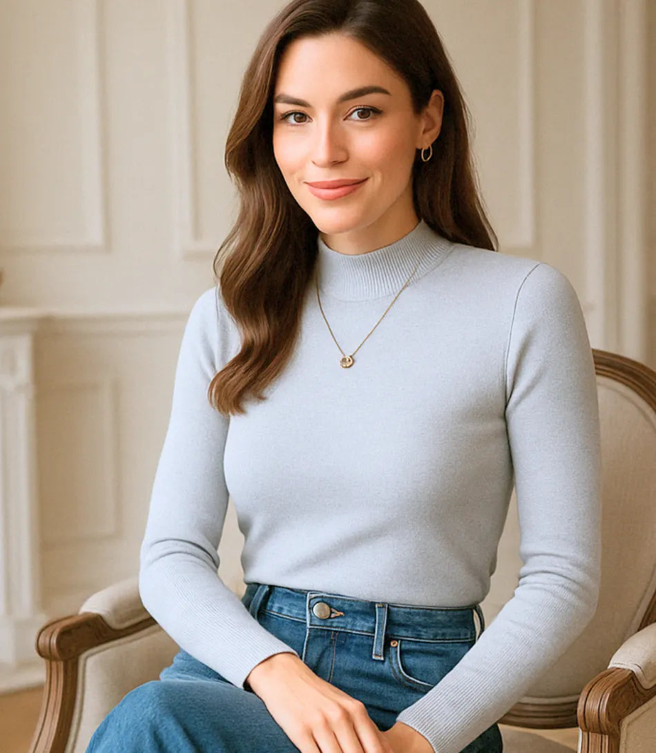 Comprar blusa de frio feminina grossa de tricot peluciada cinza com gola alta e cashmere para inverno em promoção ZARA
