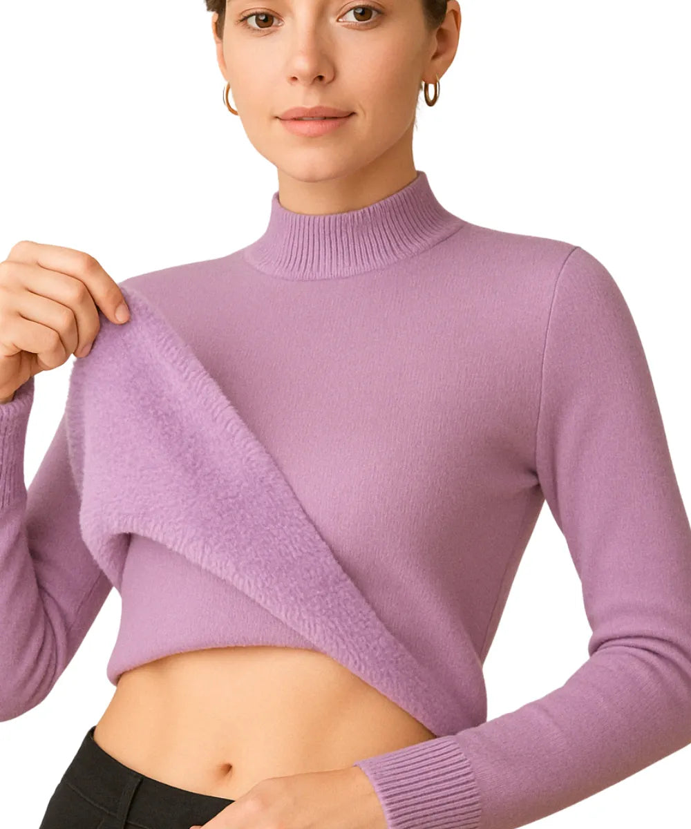 Comprar blusa de frio feminina grossa de tricot peluciada lilas com gola alta e cashmere para inverno em promoção ZARA
