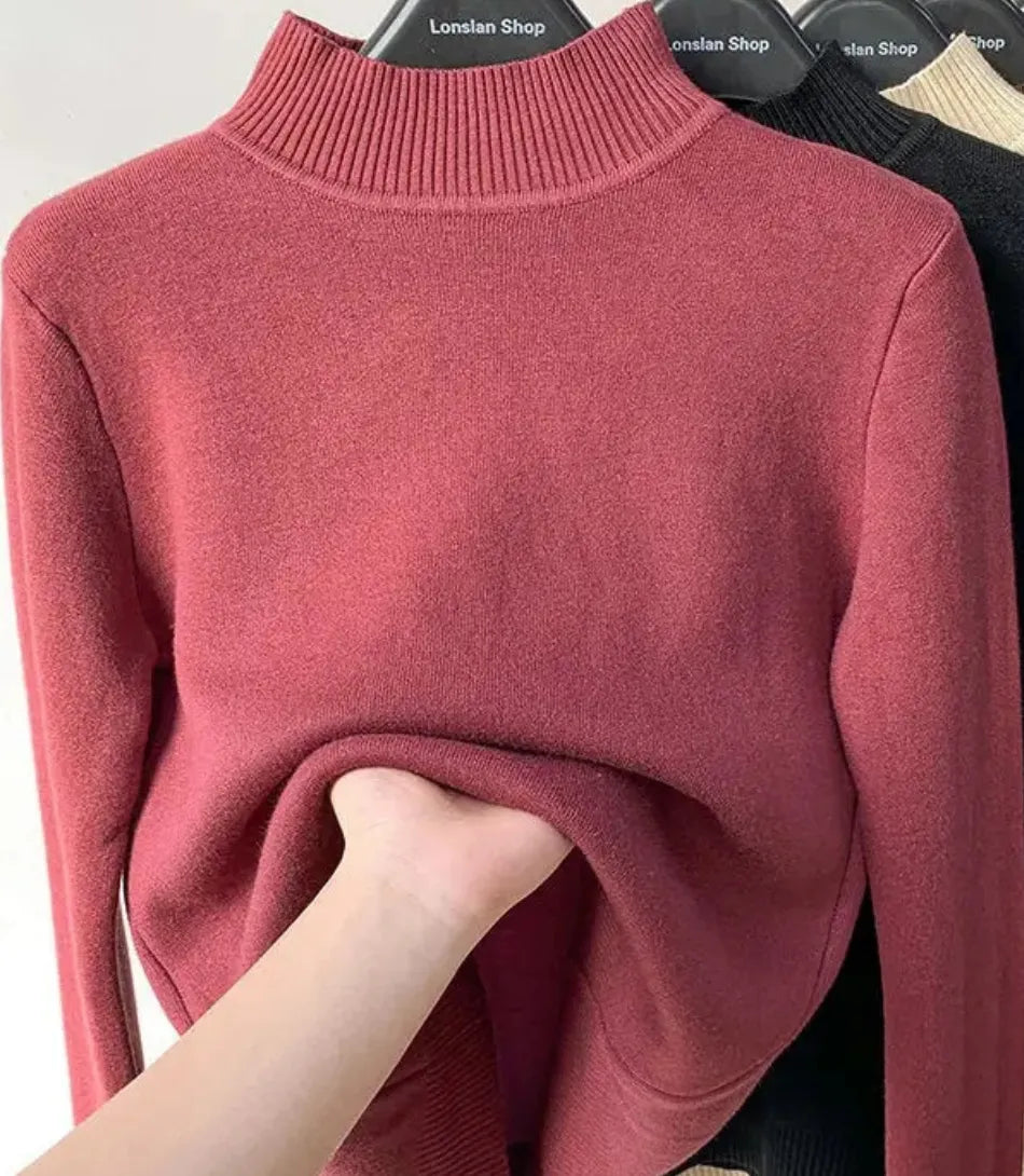 Comprar blusa de frio feminina grossa de tricot peluciada rosa com gola alta e cashmere para inverno em promoção ZARA
