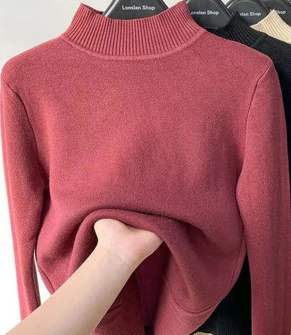 Comprar blusa de frio feminina grossa de tricot peluciada rosa com gola alta e cashmere para inverno em promoção ZARA

